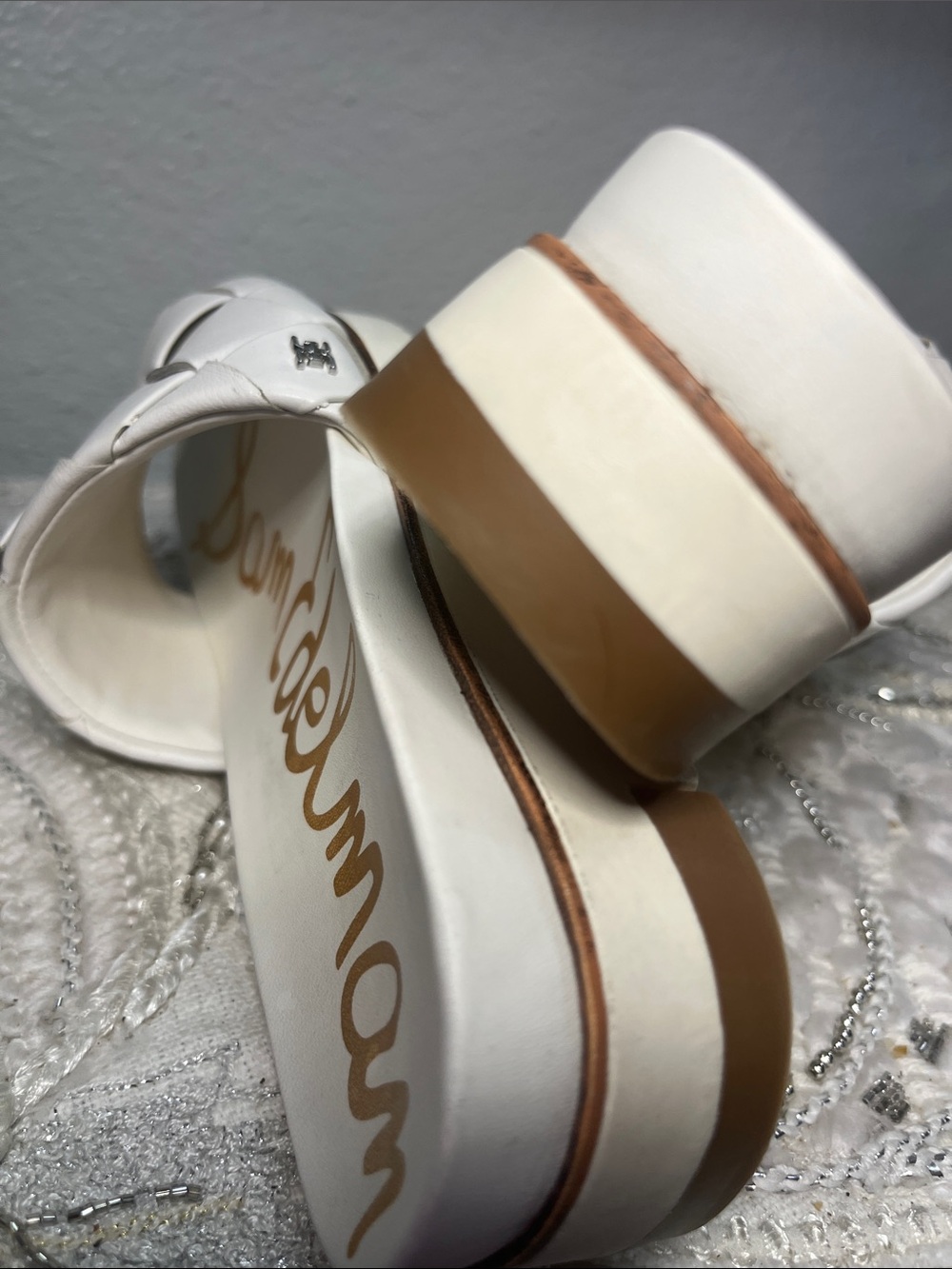 Sam Edelman White Woven Leather Platform Slide Sandals Size 4M - Picture 7 of 12